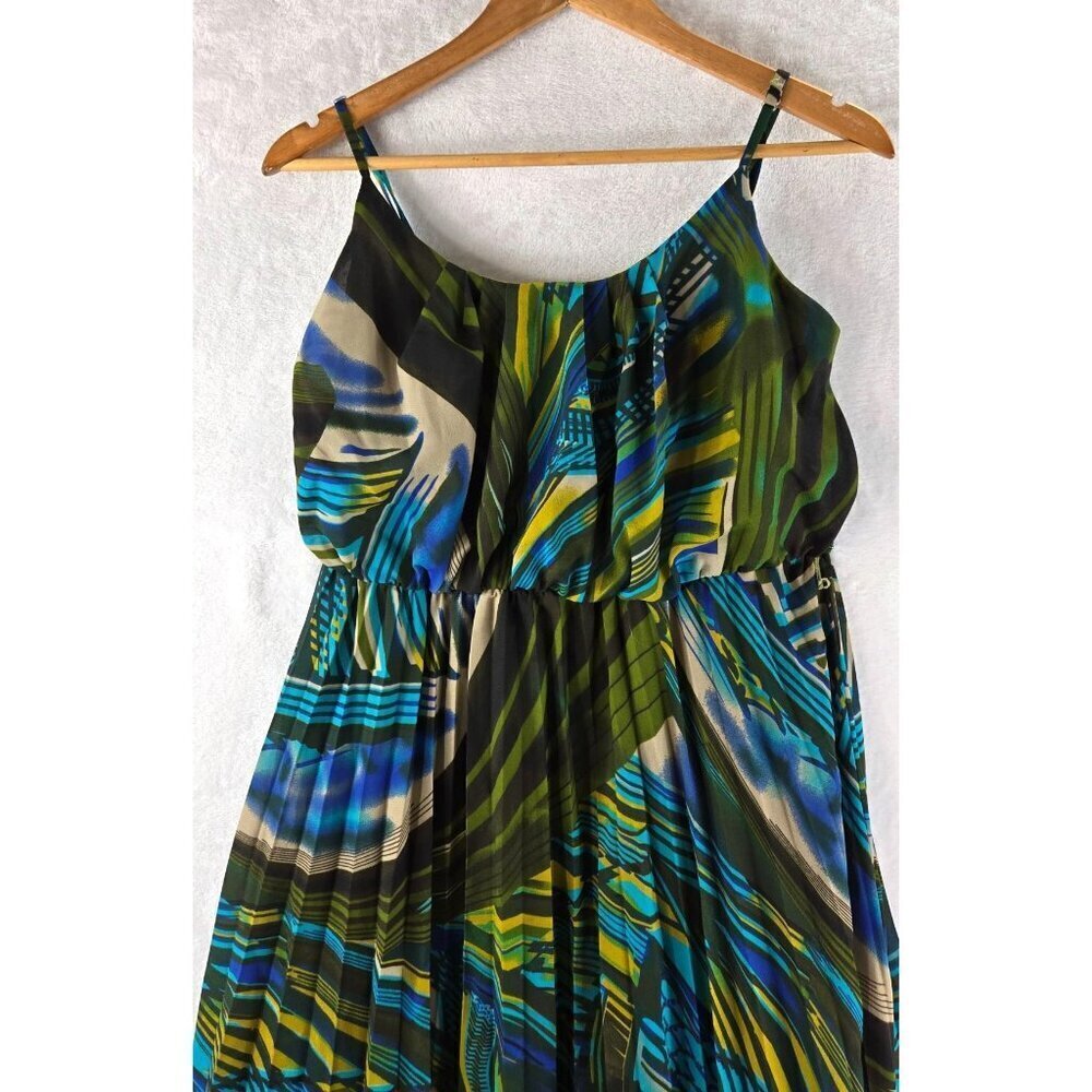 Robbie Bee Maxi Sun Dress Spaghetti Straps Sz 12 Green Blue Tropical Party - Picture 4 of 15